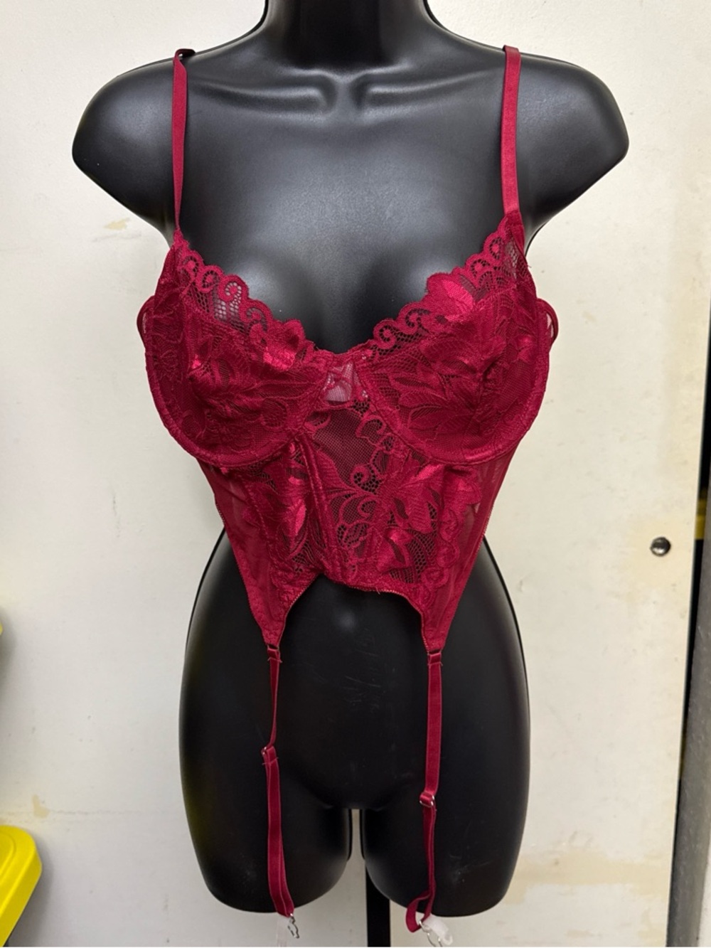Red lace corset bra